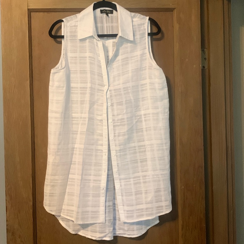 Sleeveless button down white airy top size L